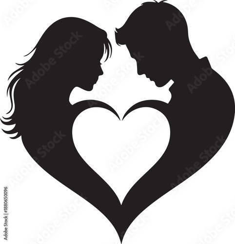 Silhouette of loving couple forming heart shape together