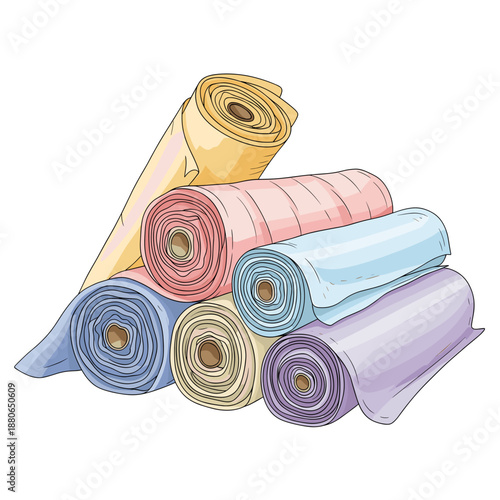 Colorful textile rolls arranged in a stack for Fashion Week concept  
