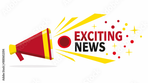 Vibrant megaphone announcing exciting news in bold red and yellow