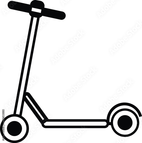Simple black and white line art icon of a kick scooter, perfect for minimalist design