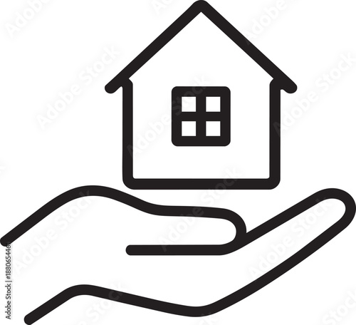 Hand holding house offer icon