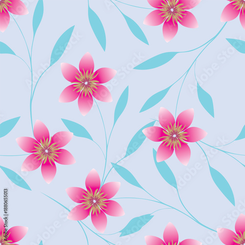 Wallpaper Mural Seamless floral pattern with stylized yellow and white flowers, blue berries, and leaves on a sage green background. This modern, folk-art design is great for textiles, wallpaper, and spring decor
 Torontodigital.ca