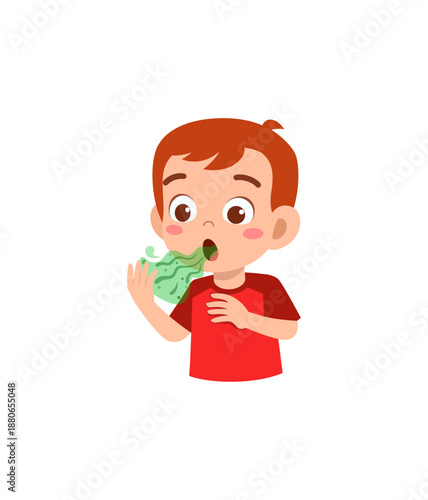Cartoon-style boy showing discomfort and illness symptoms.