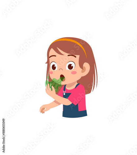 Cartoon-style girl showing discomfort and illness symptoms.
