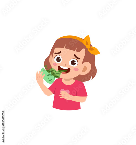 Cartoon-style girl showing discomfort and illness symptoms.