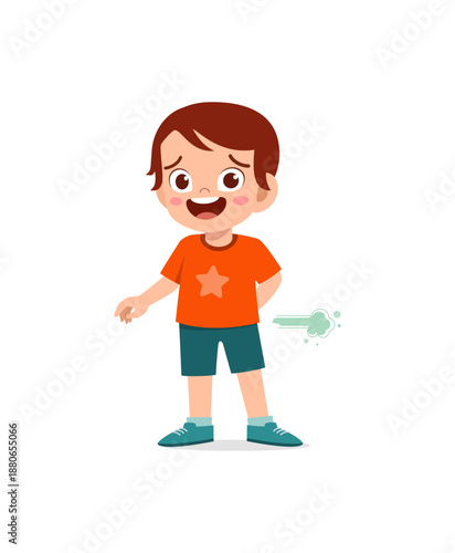 Cartoon-style boy showing discomfort and illness symptoms.