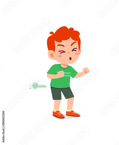 Cartoon-style boy showing discomfort and illness symptoms.