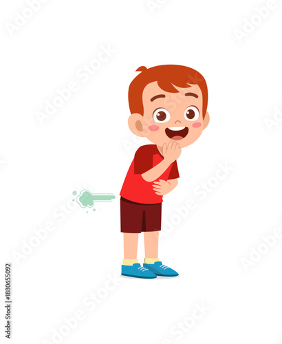 Cartoon-style boy showing discomfort and illness symptoms.