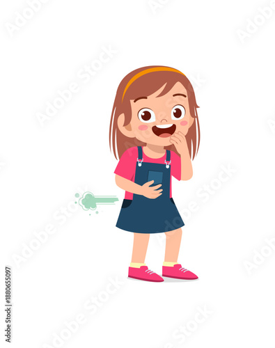 Cartoon-style girl showing discomfort and illness symptoms.