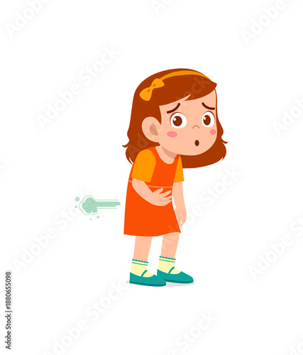 Cartoon-style girl showing discomfort and illness symptoms.