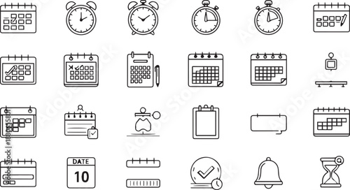 Professional Productivity, Scheduling, and Calendar Outline Icons Collection