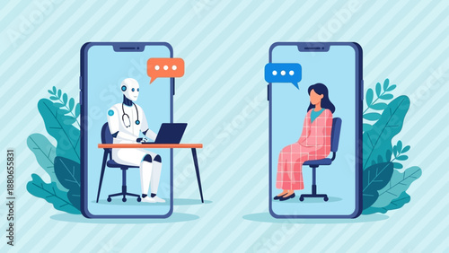 ai doctor online consultation for a patient via a mobile app illustrating artificial intelligence role in modern digital healthcare.