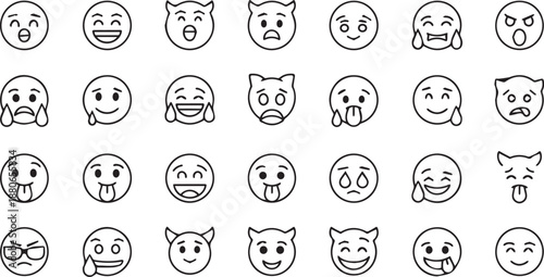 Minimalist Emoji and Facial Expressions Line Art Icon Vector Set