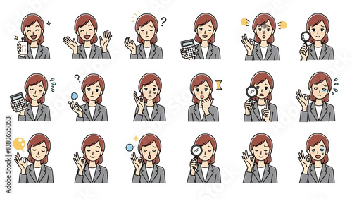 businesswoman poses and expressions set for office communication concepts featuring various emotions actions and daily business situations