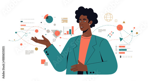 data analysis professional african american businesswoman presenting business intelligence and strategic data visualization for corporate decision-making