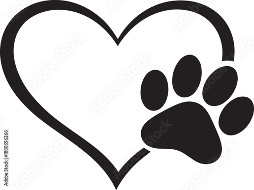 Minimal Heart Paw Print Pet Love Vector Illustration