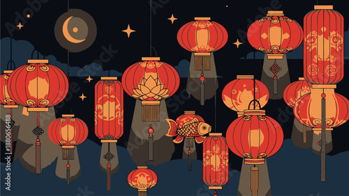 Red Lanterns Under Night Sky