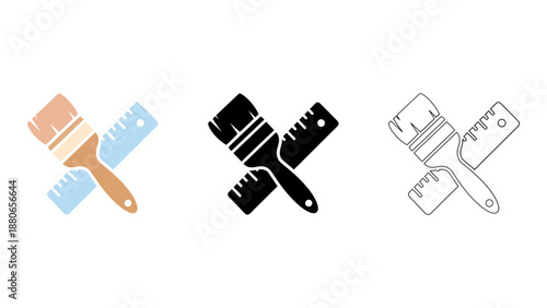 Colourful solid line brush ruler icon set for creative design and precise measurement vector