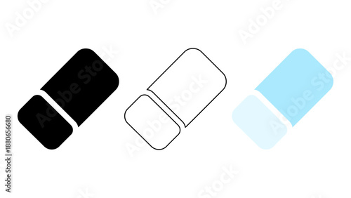 Eraser tool icon set solid, line, and colourful vector styles for design and editing