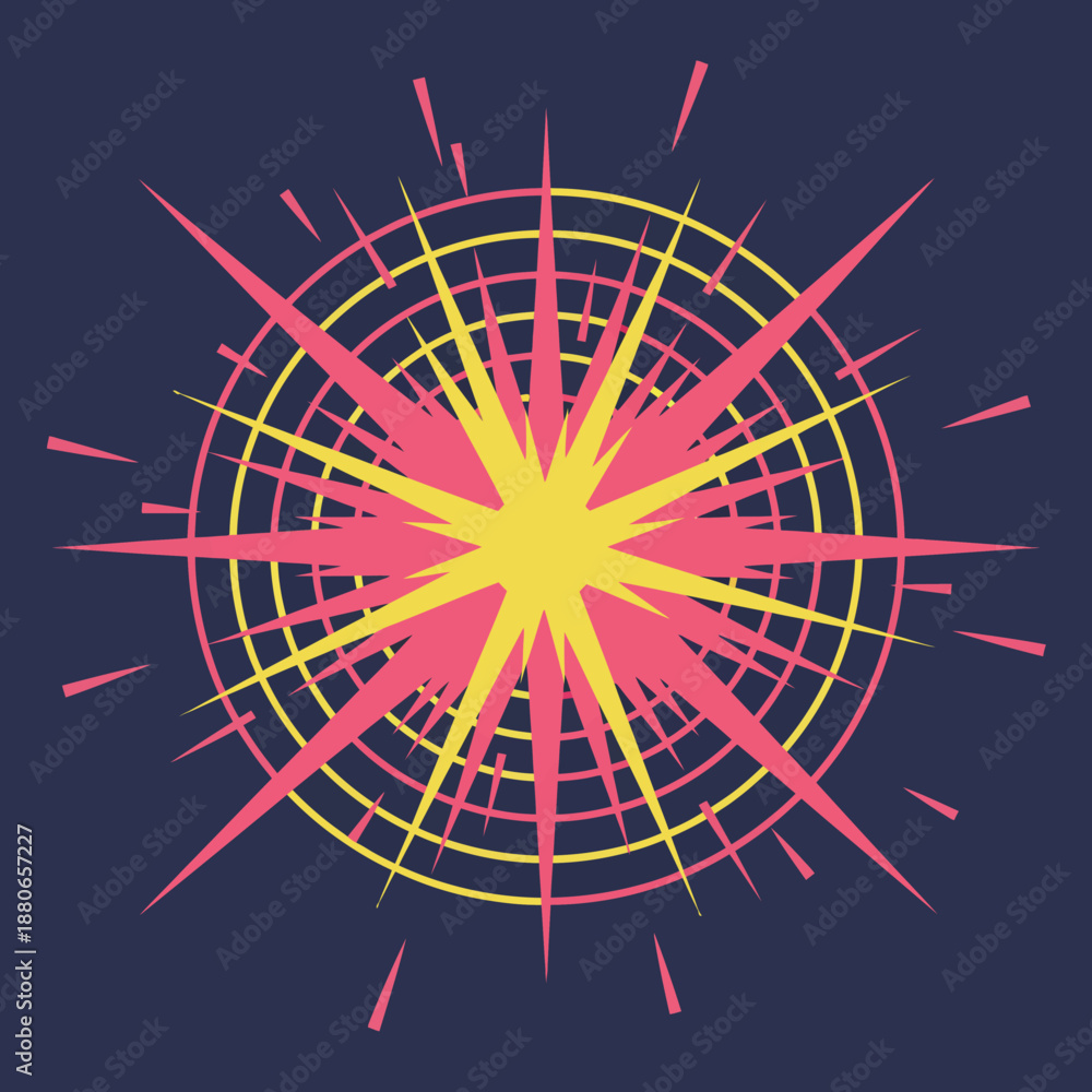 Fototapeta premium abstract starburst explosion graphic design with dynamic pink and yellow radial lines creating a vibrant visual for modern marketing and web use
