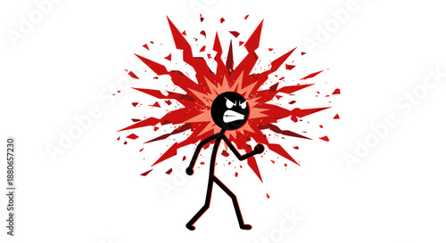 an angry stick figure with exploding head symbolizing extreme psychological stress frustration and a mental breaking point concept.