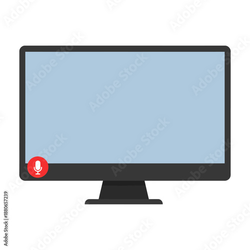 computer monitor microphone icon on screen active for online communication virtual meetings digital privacy concepts.