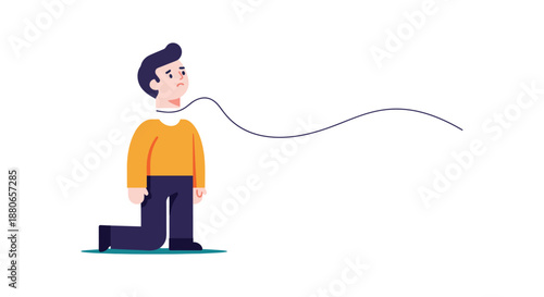 mental health issues man kneeling with a restrictive line around his neck illustrating burnout work pressure and feeling constrained for business graphics.