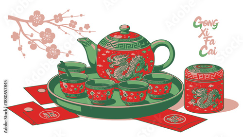 Chinese New Year Tea Set with Red Envelopes