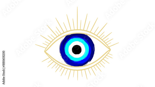 evil eye symbol with radiant aura on a clean white background representing spiritual protection and ancient beliefs for cultural design and mystical themes