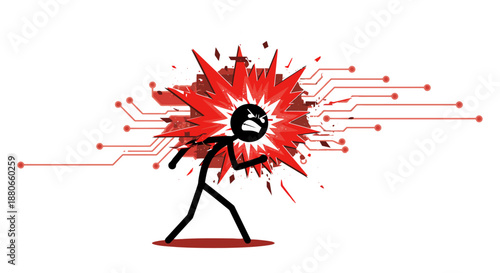 stick figure digital breakdown depicting intense frustration and technical problem in a modern business context for conceptual presentations and cyber security awareness