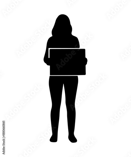 Female activist silhouette protesting holding blank placard