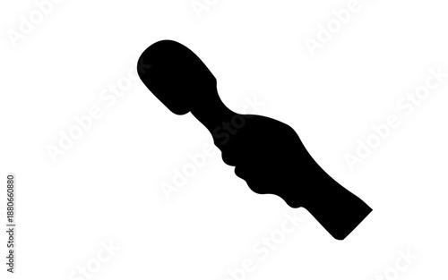 Black silhouette of a microphone in a hand on white background