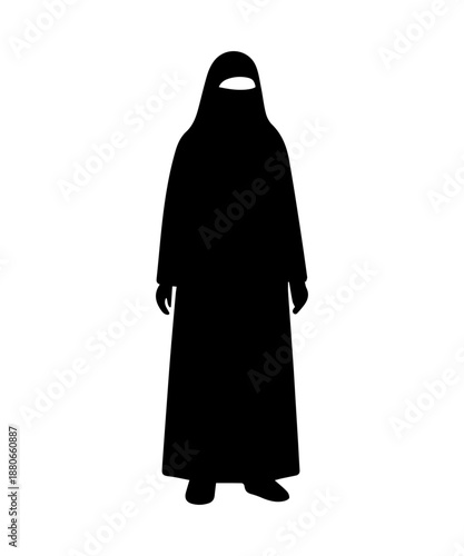 Muslim woman wearing hijab, abaya, niqab, and chador showing modest fashion