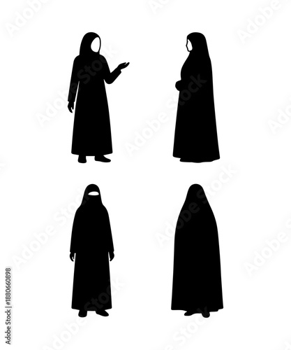 Muslim women silhouettes wearing various islamic clothing styles