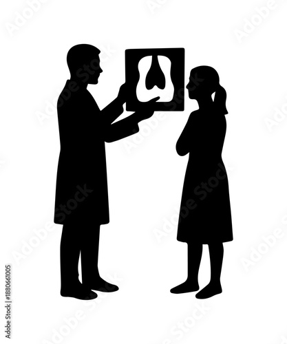 Doctor patient discussing x-ray lung diagnosis silhouette
