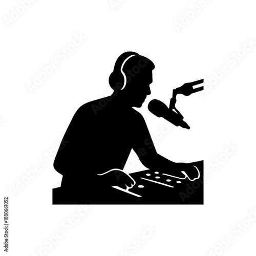 Podcaster or radio host broadcasting live show