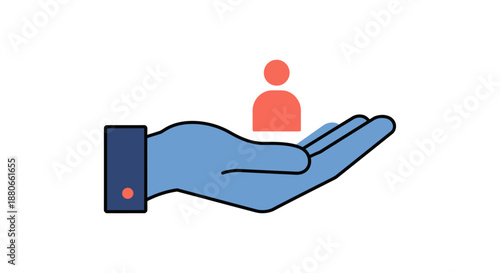customer service concept showing a blue hand holding a red person icon suitable for user experience employee care and client support design