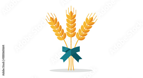 golden wheat ears illustration tied with a blue ribbon symbolizing harvest agriculture and natural food concepts for marketing materials.