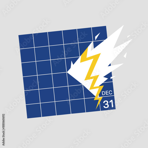 year end deadline lightning strike impacts a calendar page for december 31st symbolizing sudden change financial crisis or business disruption