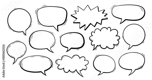 Hand Drawn Speech Bubbles Thought Clouds Comic Dialog Vector Set