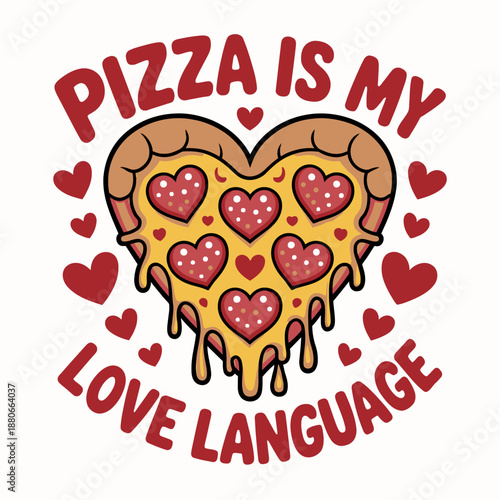 A heart-shaped pizza with pepperoni slices and cheese forms the centerpiece.