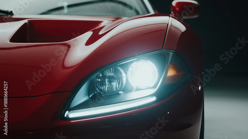a future Italian-style supercar, headlights piercing through darkness