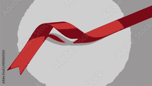 Red Ribbon on Gray Background
