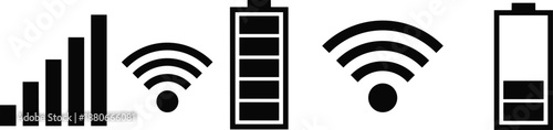 battery, wifi, signal, icons, set, wireless, connection, power, level, charging, technology, network, status, symbol, internet, mobile, interface, indicator, isolated, white