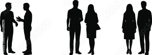 Business people silhouettes illustration, men and women standing and talking, professional teamwork concept isolated on white background vector