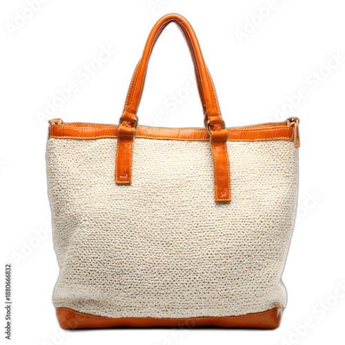 Stylish Beige Tote Bag with Brown Trim Detail