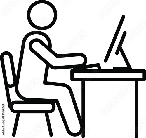 A person working diligently at a desk with a computer, representing office work and productivity