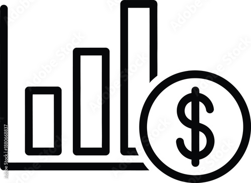 Bar chart icon illustrating financial data analysis and monetary growth with dollar coin