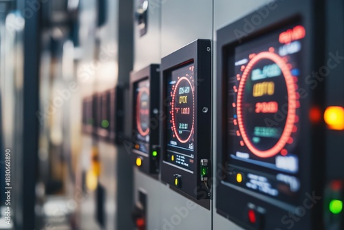 Modern Control Panels with Digital Displays in Industrial Setting