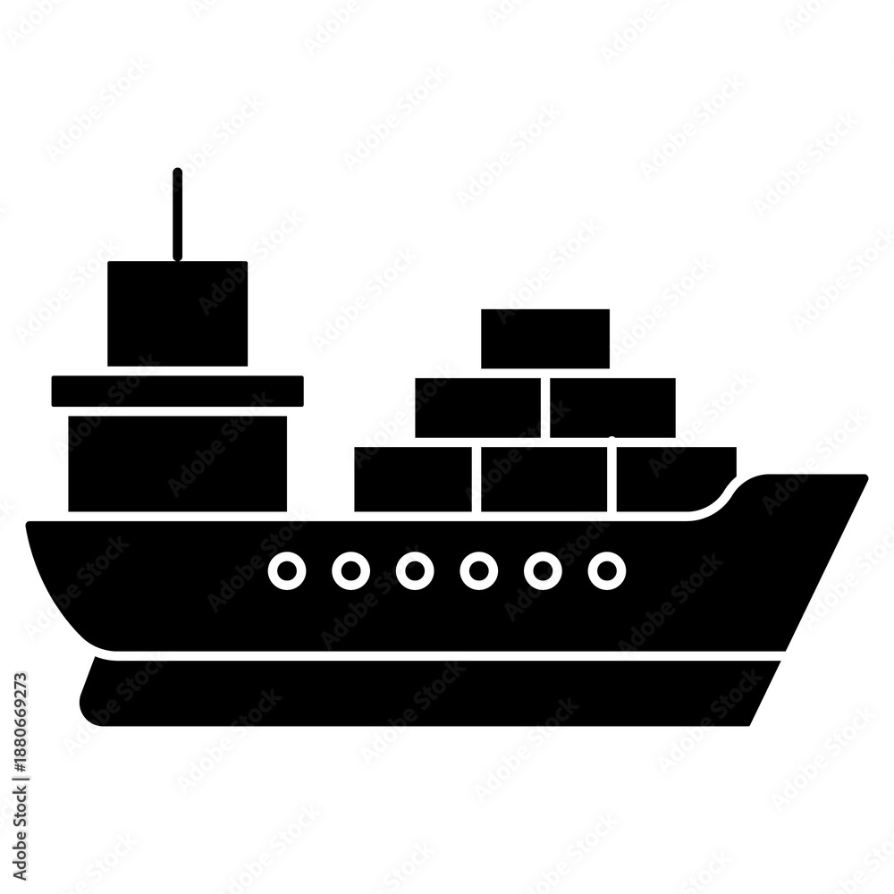 Obraz premium Cargo Ship Icon, Global Freight Carrier, Ocean Trade Vessel, Maritime Transport Giant